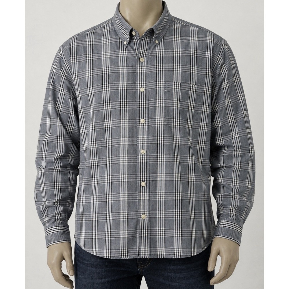 IZOD LACOSTE Men's NEW Long Sleeve Button Up Shirt 2XL XXL Tall Blue Plaid CLASS